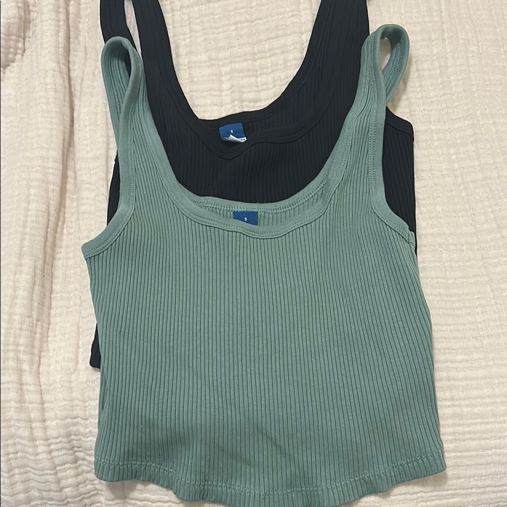 Both Ribbed Green and Black Tank Tops